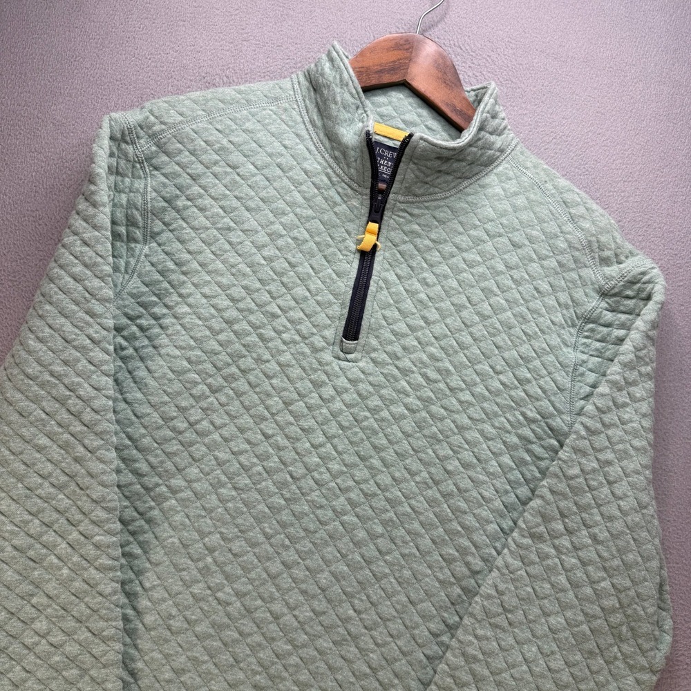 J.Crew Authentic Fleece Pullover Womens Medium Green Quilted Quarter Zip Top